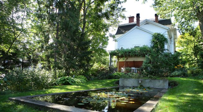 Paysagiste aménagement Sherbrooke Maison Morey bassin béton miroir nénuphar 6