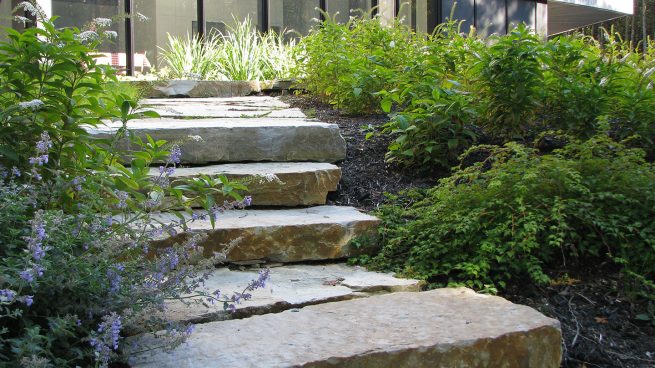 Paysagiste aménagement Sherbrooke Matière nature escalier pierre silice