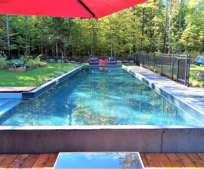 Paysagiste aménagement Sherbrooke Jardins d'eau corridor natation boisé