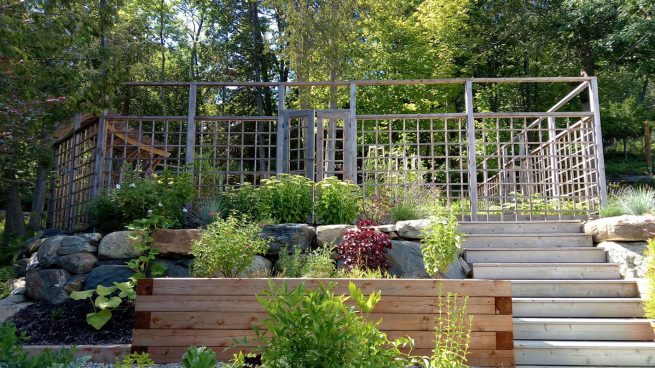 Potager surplombant un mur de pierres